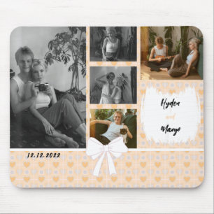 Your Name - Couple Photo Collage Orange Hearts Mouse Mat