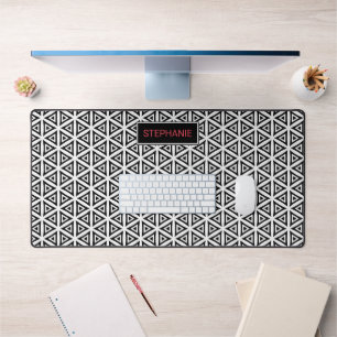 Your Name Crisp Triangular Black and White Pattern Desk Mat