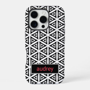 Your Name Crisp Triangular Black and White Pattern iPhone 16 Pro Case