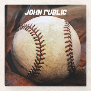 Your Name Custom Baseball Artwork Glass Coaster