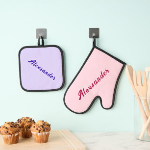 Your Name Custom Colours and Font Personalised Gif Oven Mitt & Pot Holder Set