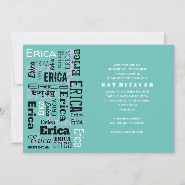 YOUR NAME Customisable Bar Bat Mitzvah Invitation (Front)