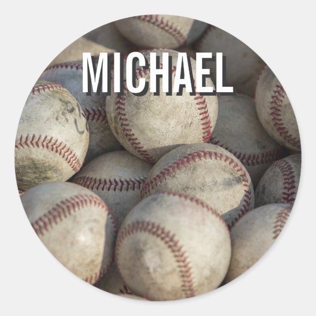 Your Name Customisable Baseball Artwork Classic Round Sticker (Front)