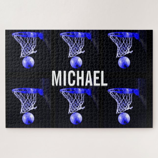 Your Name Customisable Basketball Artwork Jigsaw Puzzle (Horizontal)