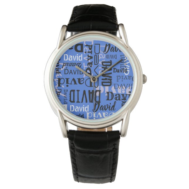 YOUR NAME Customisable Black Blue Watch (Front)