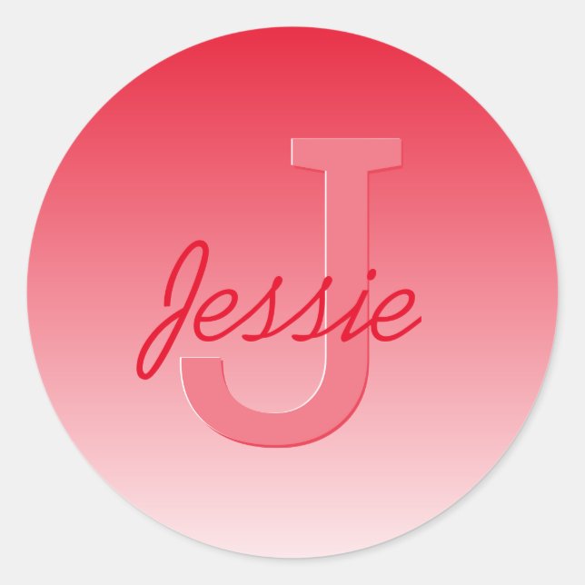 Your Name Customisable Red Ombre & Monogram Classic Round Sticker (Front)