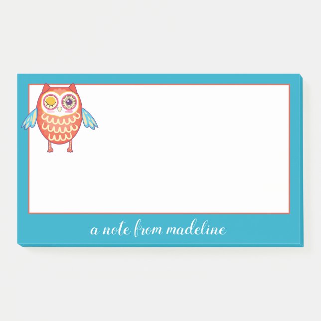 Your Name | Cute Colourful Owl Post-it Notes (Front)