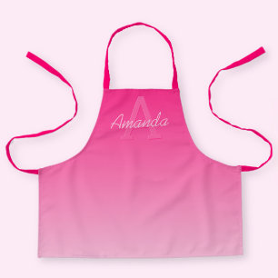 Your Name Cute Customisable Pink Ombre & Monogram Apron