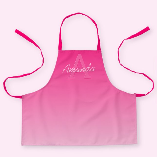 Your Name Cute Customisable Pink Ombre & Monogram Apron (Creator Uploaded)