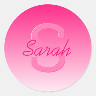 Your Name Cute Customisable Pink Ombre & Monogram Classic Round Sticker