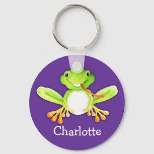 Your name cute fun frog purple keychain