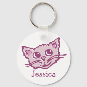 Your name cute kids graphic cat pink keychain