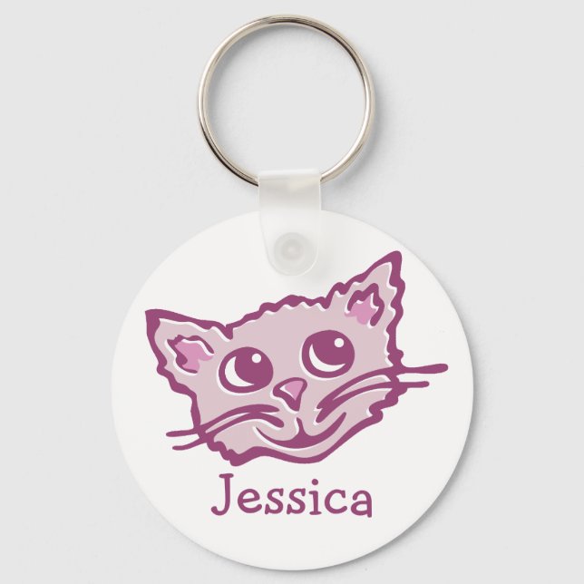 Your name cute kids graphic cat pink keychain (Front)