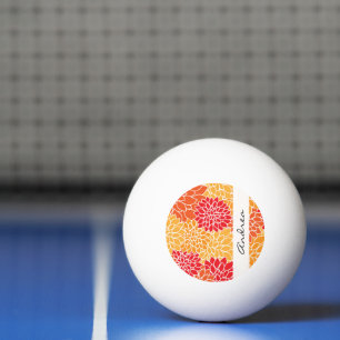Your Name - Dahlia Flowers, Blossoms - Orange Red Ping Pong Ball