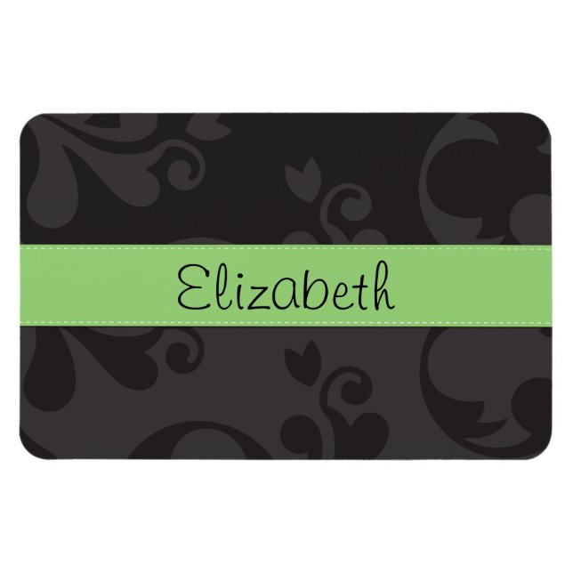 Your Name - Damask, Ornaments, Swirls - Grey Black Magnet (Horizontal)