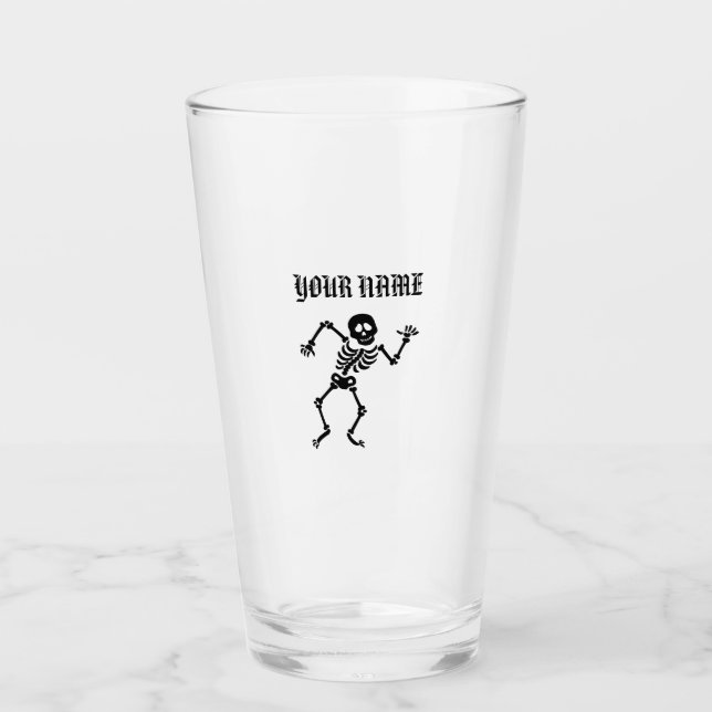 YOUR NAME DANCING SKELETON PINT GLASS (Front)