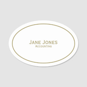 Your Name, Dept. Minimalist Gold and White Name Tag