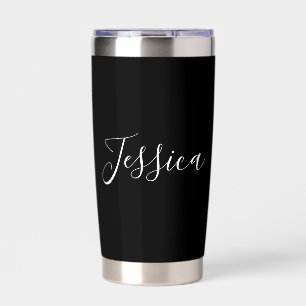 Your Name   Elegant Editable White Script on Black Insulated Tumbler