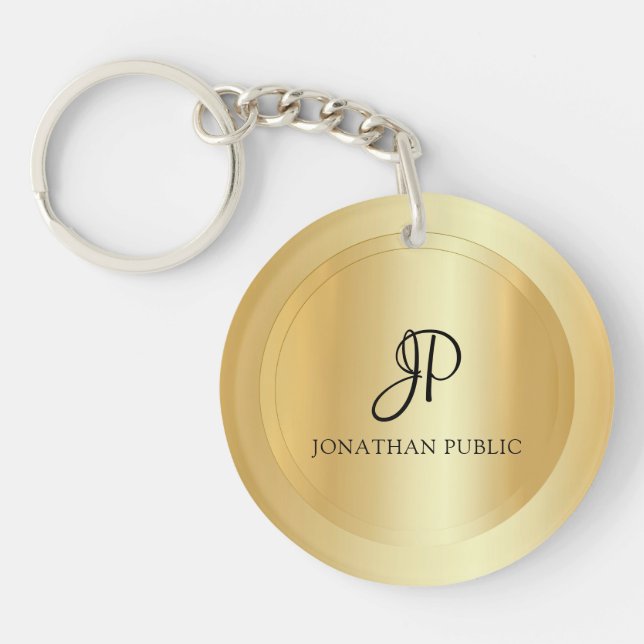 Your Name Elegant Faux Gold Template Monogram Key Ring (Front)
