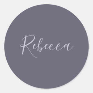 Your Name   Elegant Lavender Script on Hazy Purple Classic Round Sticker