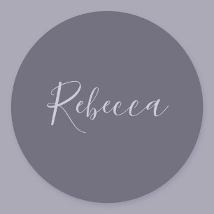 Your Name   Elegant Lavender Script on Hazy Purple Classic Round Sticker