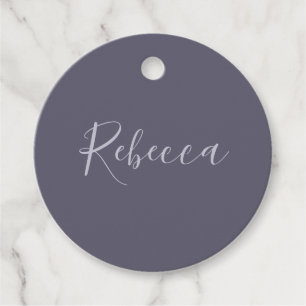 Your Name Elegant Lavender Script on Hazy Purple Favour Tags