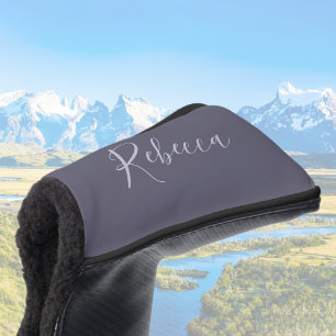 Your Name Elegant Lavender Script on Hazy Purple Golf Head Cover