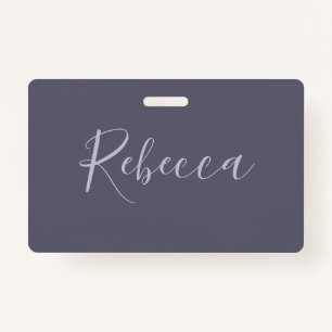 Your Name   Elegant Lavender Script on Hazy Purple ID Badge