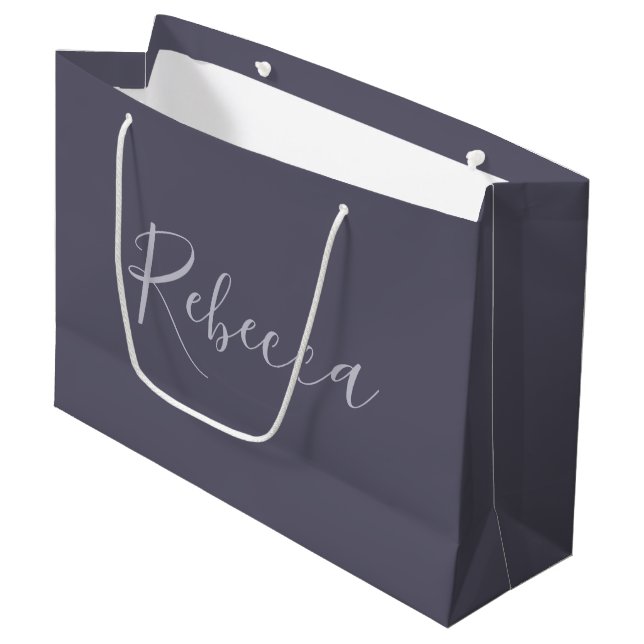 Your Name | Elegant Lavender Script on Hazy Purple Large Gift Bag (Front Angled)