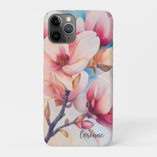 Your Name Elegant Pink Magnolia Blossoms iPhone 11 Pro Case