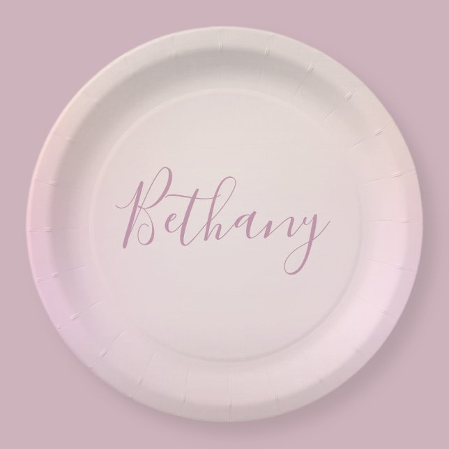 Your Name | Elegant Script Soft Ombre Paper Plate (Creator Uploaded)