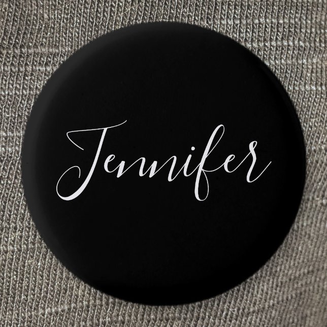 Your Name | Elegant White Script on Black 3 Cm Round Badge (Creator Uploaded)