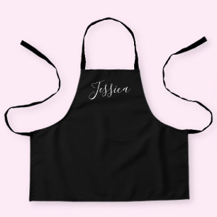 Your Name   Elegant White Script on Black Apron