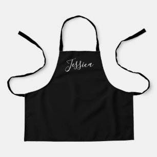 Your Name   Elegant White Script on Black Apron