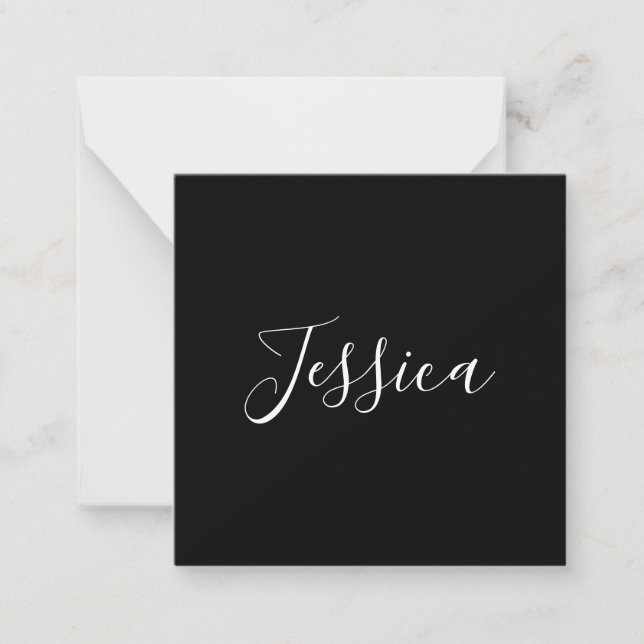 Your Name | Elegant White Script on Black Card (Front)