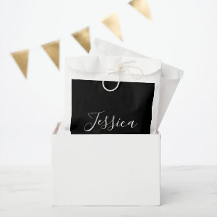 Your Name Elegant White Script on Black Favour Bags
