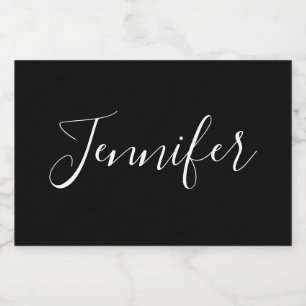 Your Name   Elegant White Script on Black Food Label