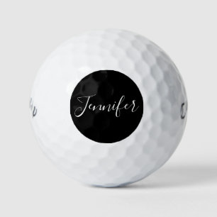 Your Name   Elegant White Script on Black Golf Balls