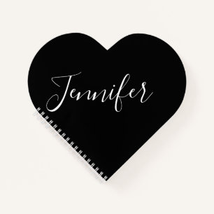 Your Name   Elegant White Script on Black Notebook