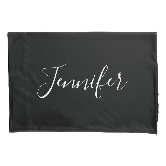 Your Name | Elegant White Script on Black Pillowcase (Front)