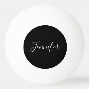 Your Name   Elegant White Script on Black Ping Pong Ball