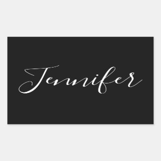 Your Name | Elegant White Script on Black Rectangular Sticker