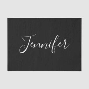 Your Name Elegant White Script on Black Tissue Paper