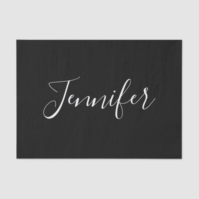 Your Name | Elegant White Script on Black Tissue Paper (Front)