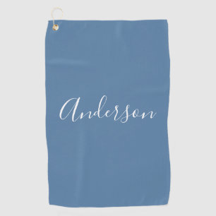 Your Name   Elegant White Script on Grey Blue Golf Towel