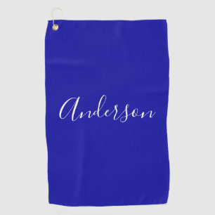 Your Name Elegant White Script on Royal Blue Golf Towel