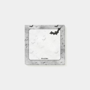 Your Name Flock of Halloween Bats Grey Grunge BG Post-it Notes