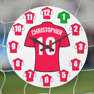 Your Name Football Clock - Red and White