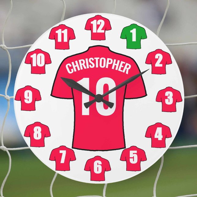 Your Name Football Clock - Red Shirts (Creator Uploaded)