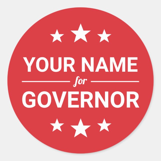 Your Name for Governor Custom Text & Colours Stars Classic Round Sticker (Front)
